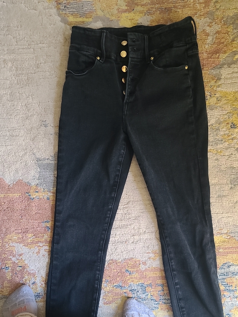 Good American High-Rise Black Button-Fly Jeans